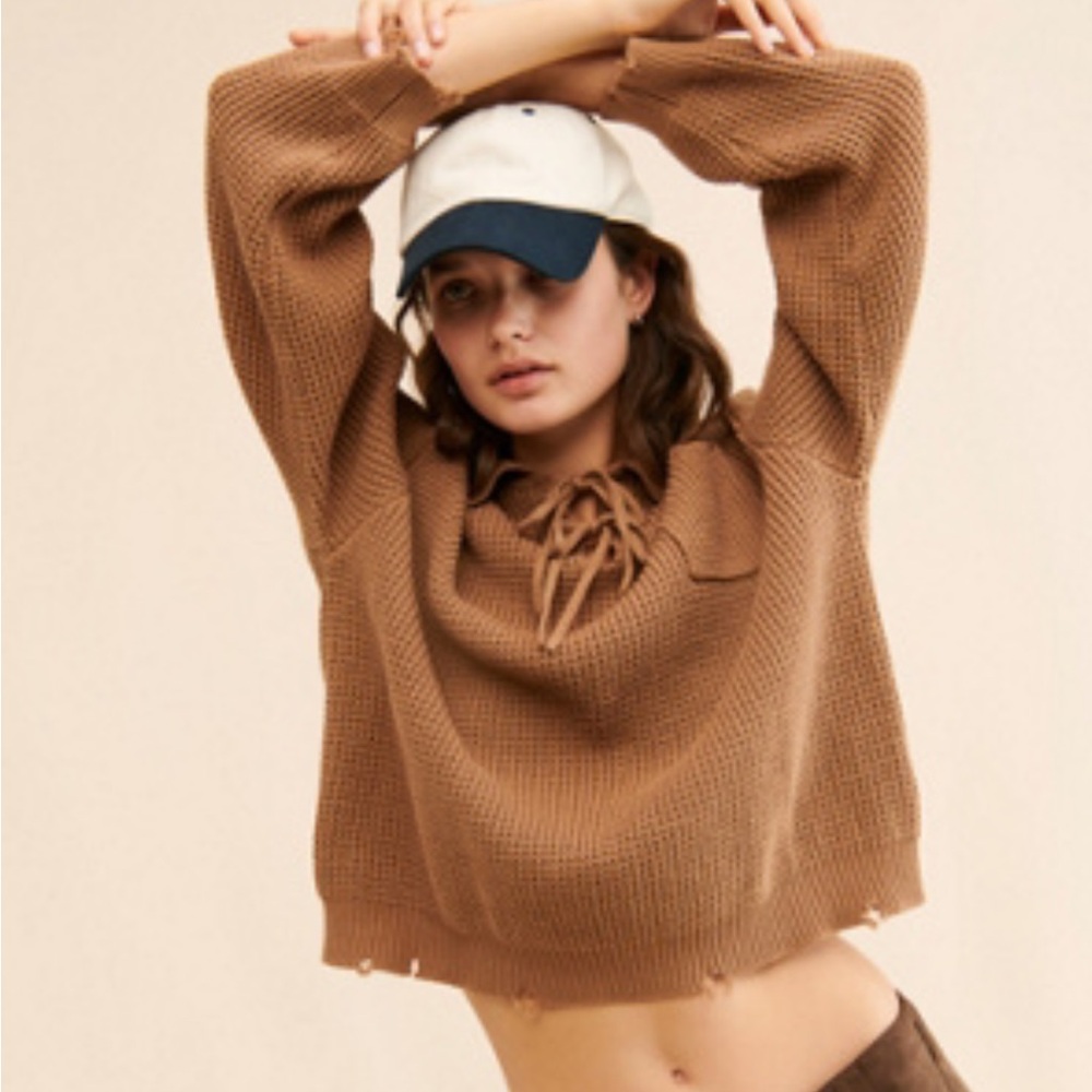 Found Knit Tie Collar Sweater